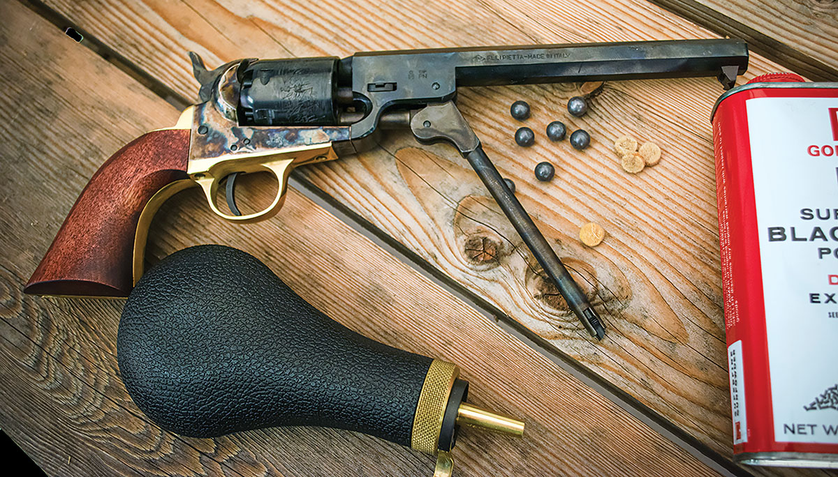 This Pietta reproduction is a fine example of The Colt Revolving Belt Pistol, often called the Colt Navy because of the depiction of the Battle of Campeche engraved on its cylinder. The 1851 proved a popular and influential design for Samuel Colt. (©2024 Lacey Polacek photo)